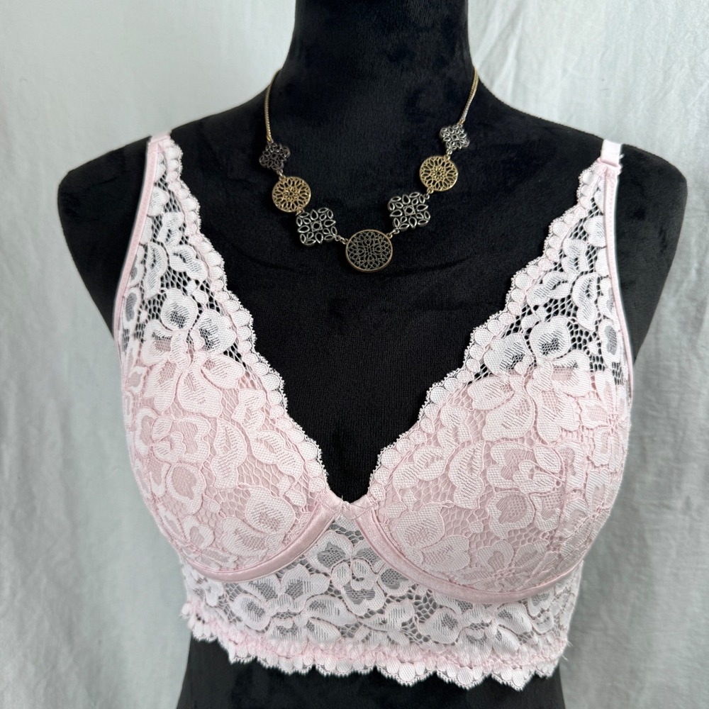 Women's Maidenform Lace Longline Bralette Underwire Bra 34B DM1188‎ Pink